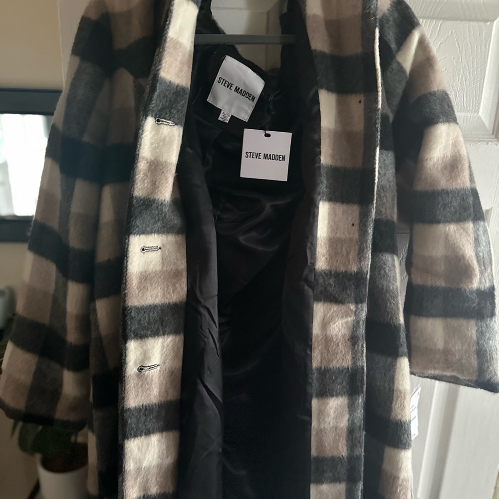 Steve Madden Teddy Jacket Black and Cream Oversized